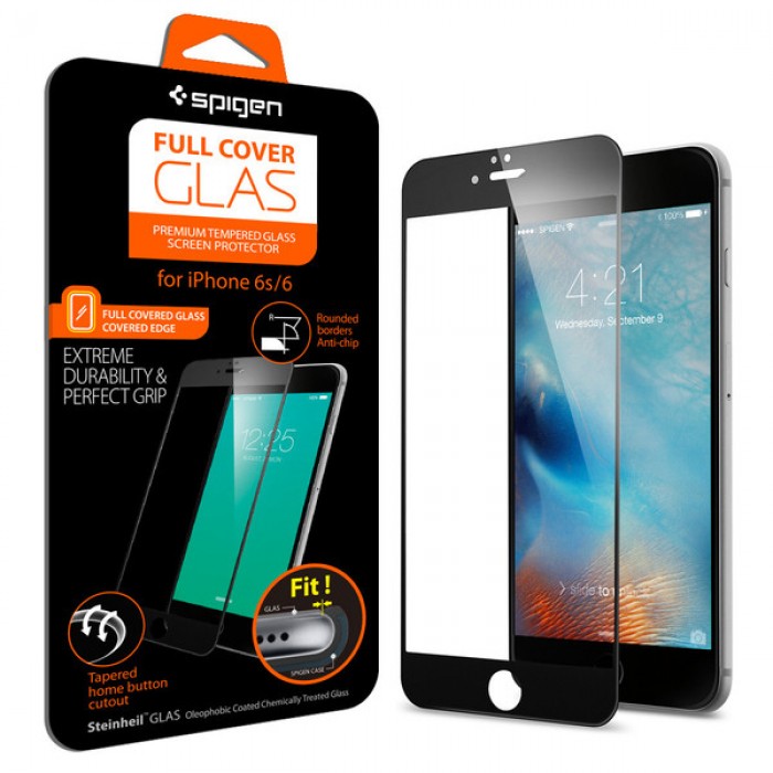 Dán Kính Cường Lực iPhone 6/6S Spigen Full Cover Glass (Black)